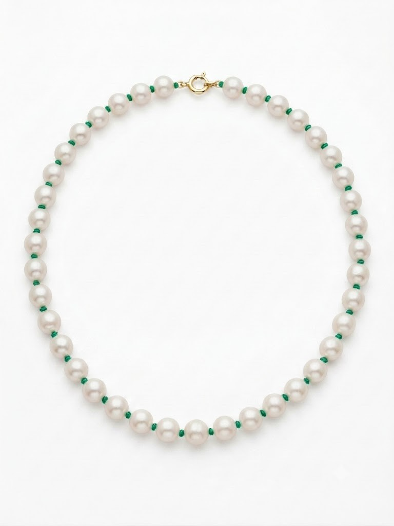 COLLIER OR JAUNE 750‰ EAU DOUCE 5–5.5 MM FIL VERT 45 CM