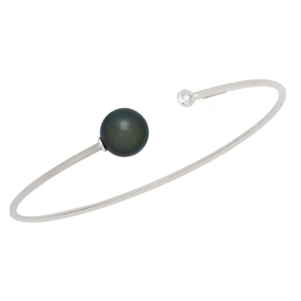 Bracelet jonc perle Tahiti diamant or blanc Porchet