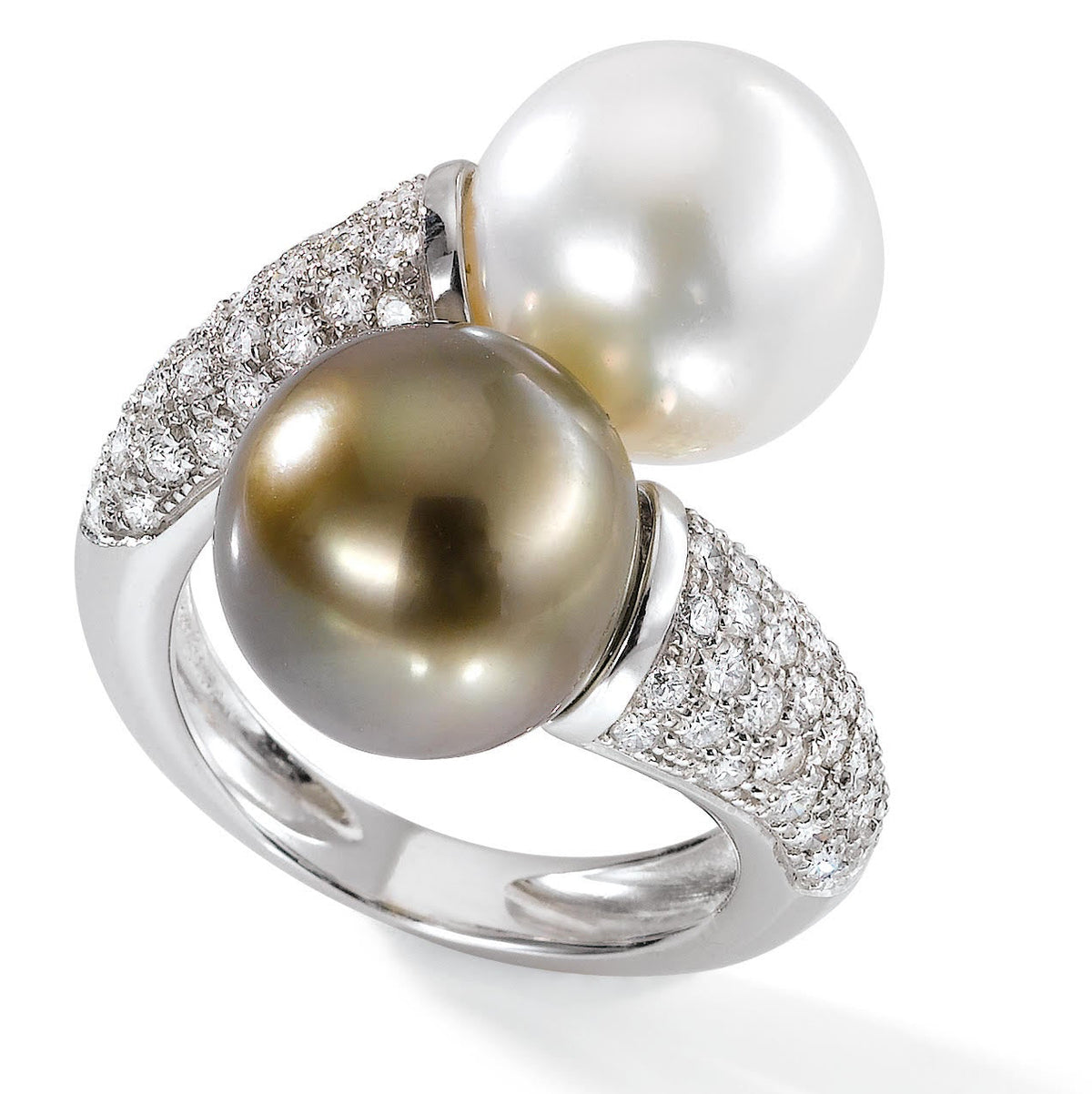 Bague Toi et Moi perle blanche Tahiti diamants Porchet