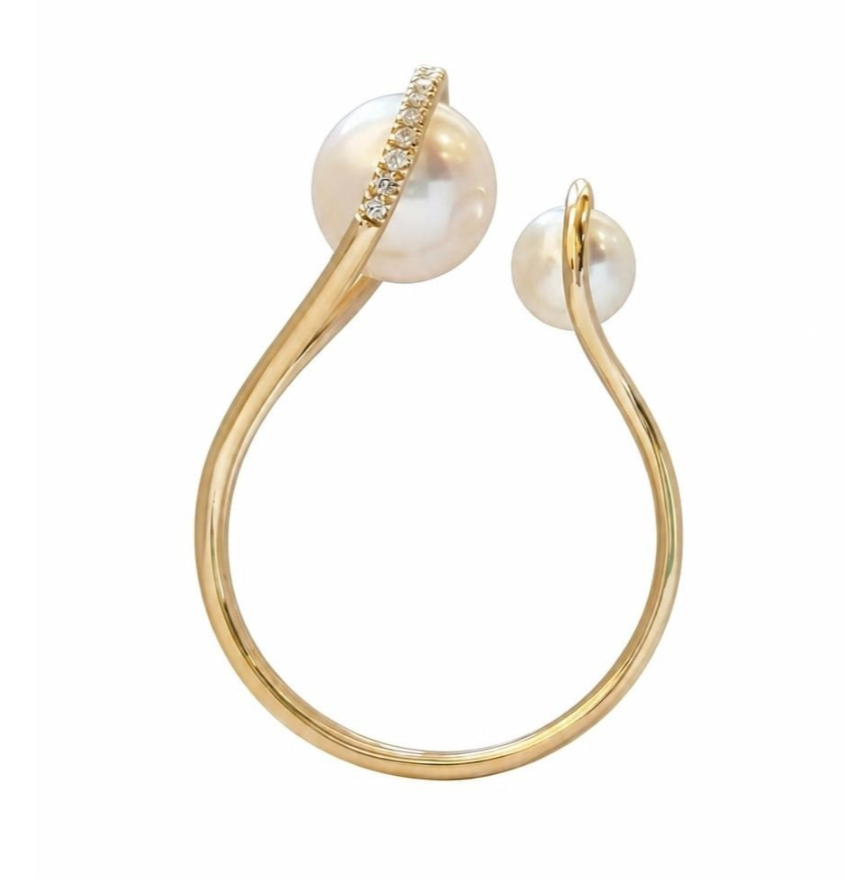 A1506B-J — BAGUE OR JAUNE 750‰ EAU DOUCE 4.5–8 MM DIAMANTS 0.06 CT