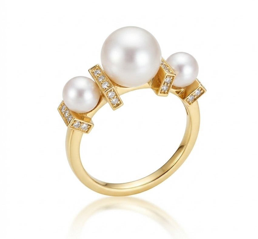 A1510P-J — BAGUE OR JAUNE 750‰ EAU DOUCE 4.5–8 MM DIAMANTS 0.11 CT