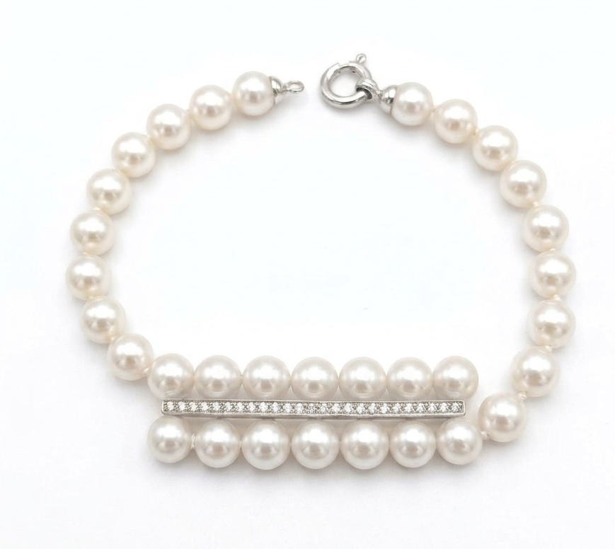 B2158B-G — BRACELET OR GRIS 750‰ AKOYA 6–6.5 MM DIAMANTS 1.13 CT