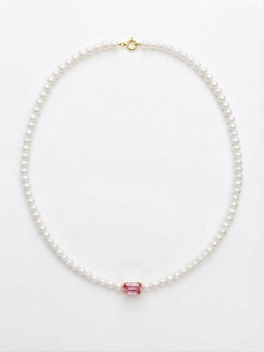 CEDB45SR-J — COLLIER OR JAUNE 750‰ EAU DOUCE 4.5–5 MM SAPHIR ROSE
