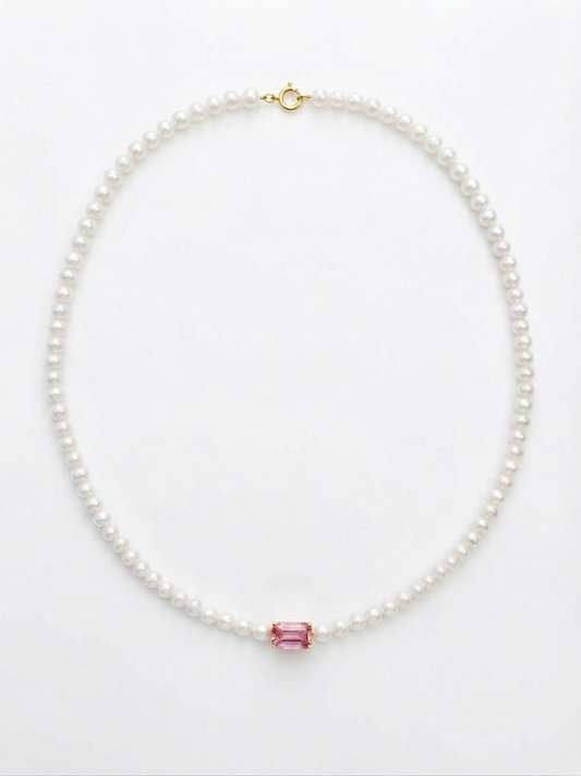 CEDB45SR-J — COLLIER OR JAUNE 750‰ EAU DOUCE 4.5–5 MM SAPHIR ROSE