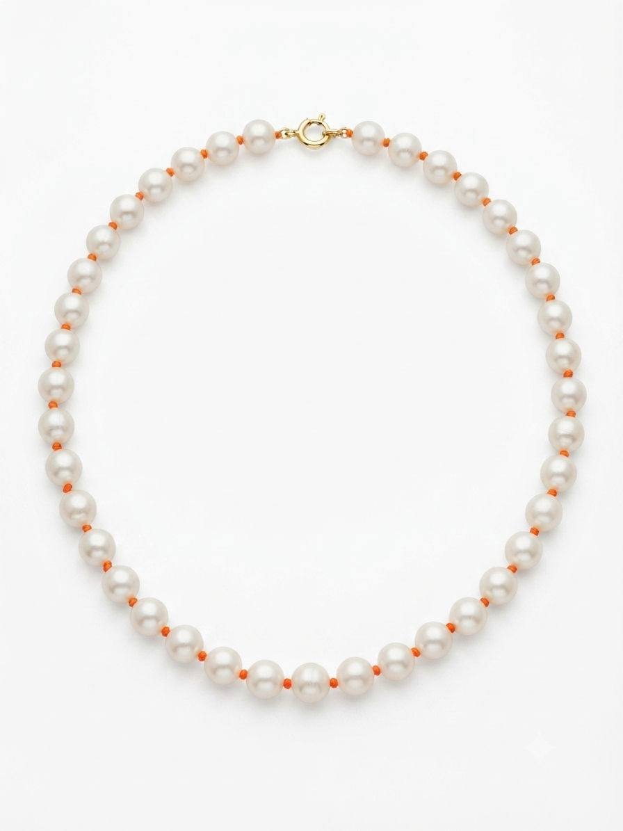 COLLIER OR JAUNE 750‰ EAU DOUCE 7.5–8 MM FIL ORANGE 42 CM