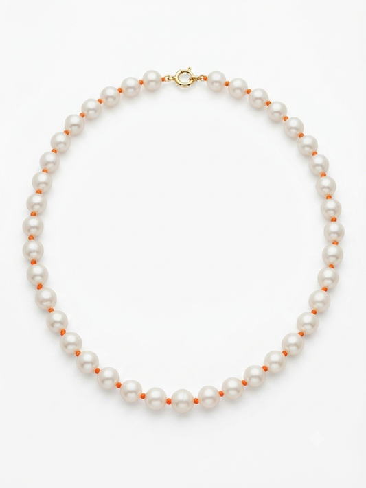 COLLIER OR JAUNE 750‰ EAU DOUCE 7.5–8 MM FIL ORANGE 42 CM