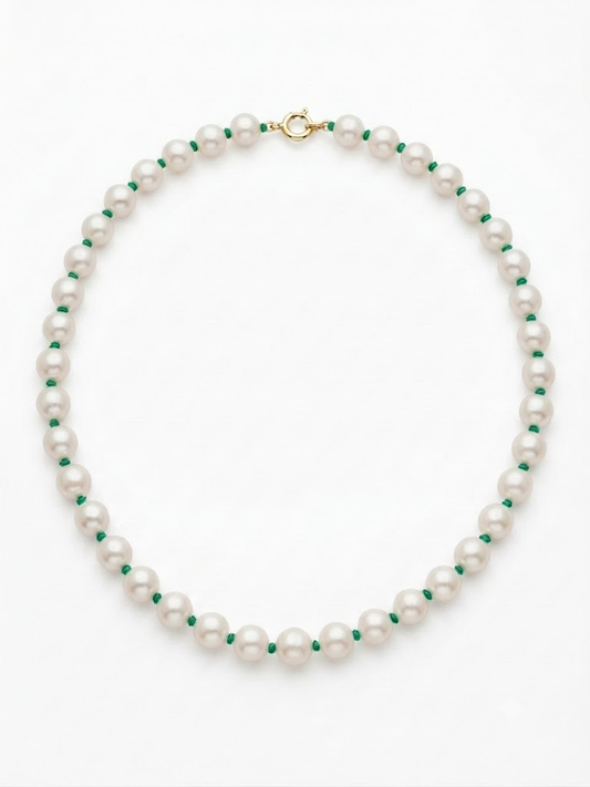 COLLIER OR JAUNE 750‰ EAU DOUCE 5–5.5 MM FIL VERT 45 CM