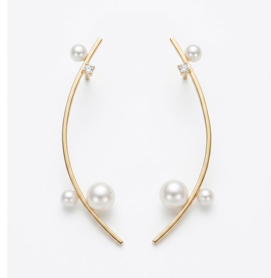 O1508B-J — BOUCLES D’OREILLES OR JAUNE 750‰ EAU DOUCE 4.5–8 MM DIAMANTS 0.01 CT