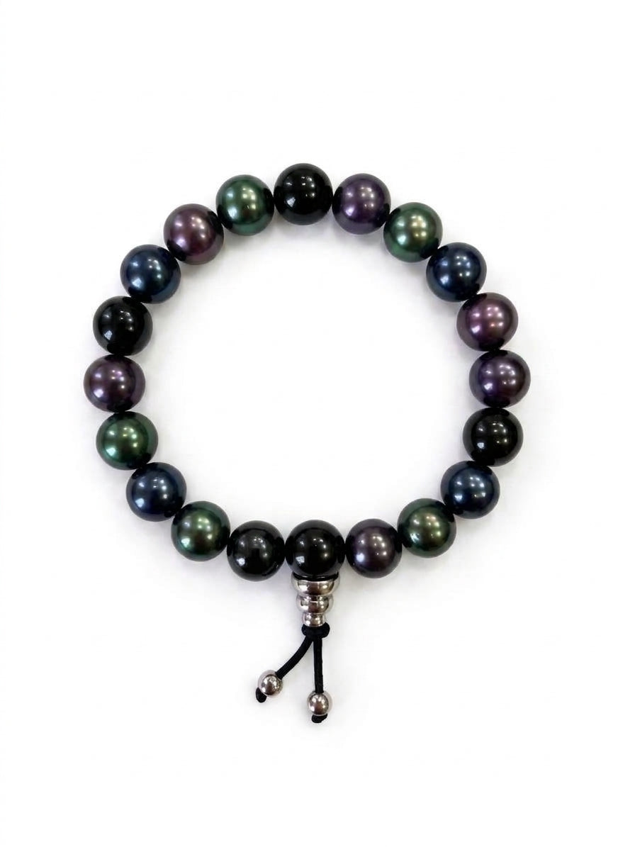 BRACELET TIBÉTAIN MULTICOLORE ARGENT TAHITI 9.5–10.5 MM QUALITÉ B