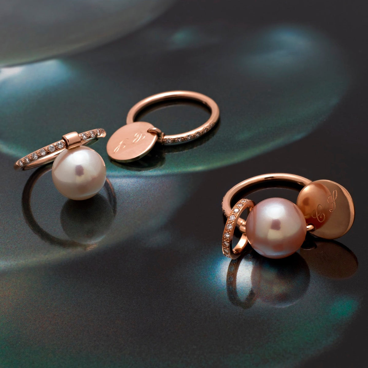 Bague perle medaillon or rose diamants Porchet