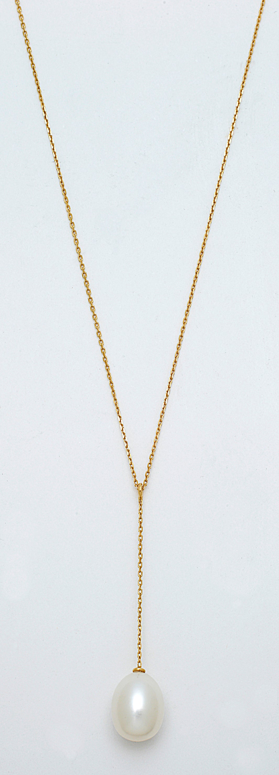 Collier perle blanche chaine or jaune Porchet