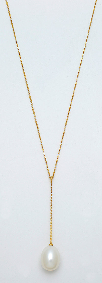 Collier perle blanche chaine or jaune Porchet