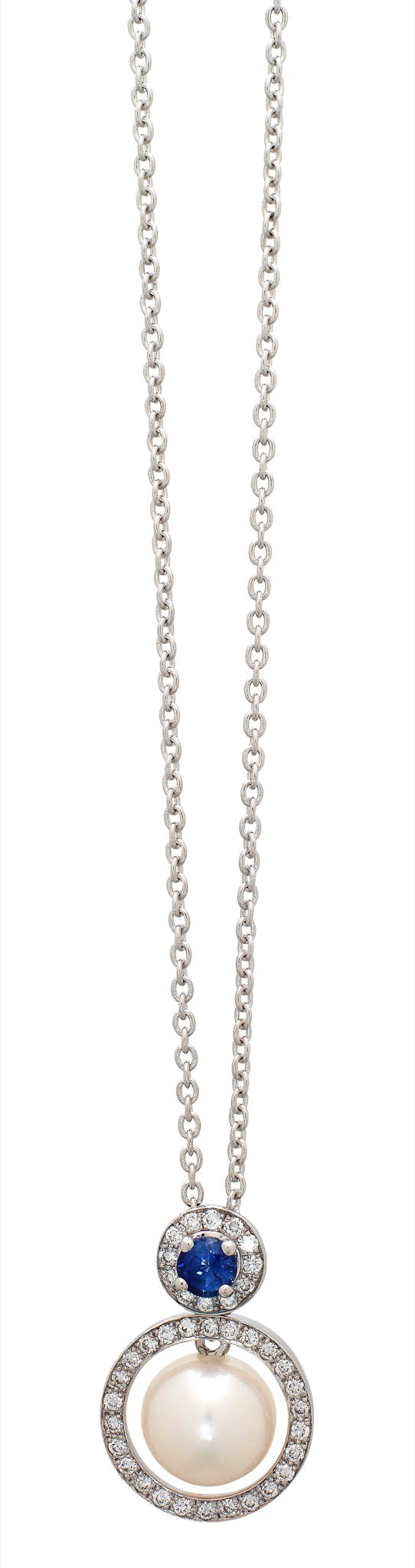 Collier perle blanche saphir diamants Porchet