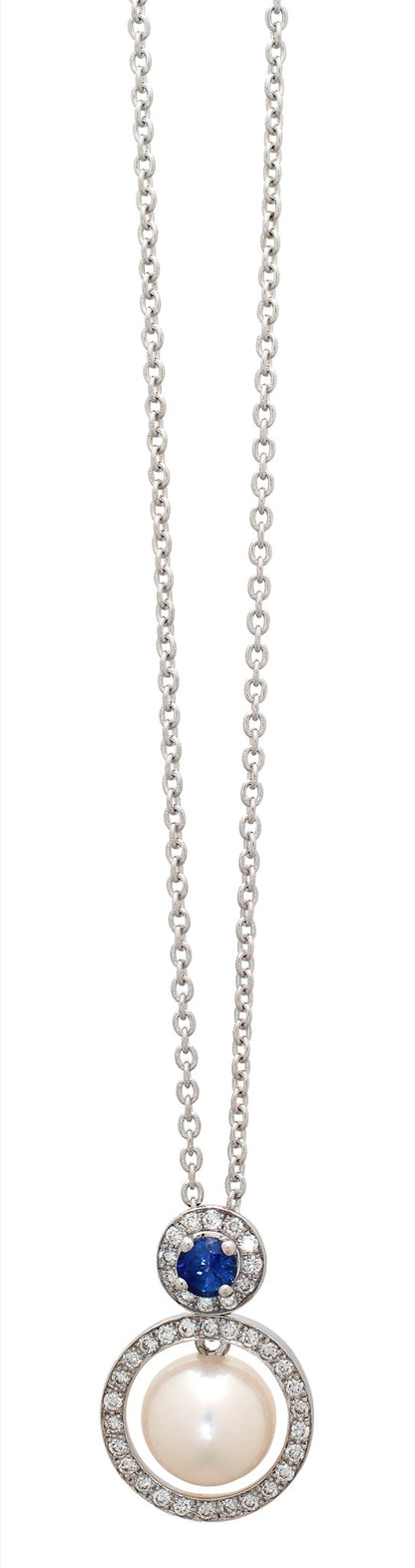 Collier perle blanche saphir diamants Porchet