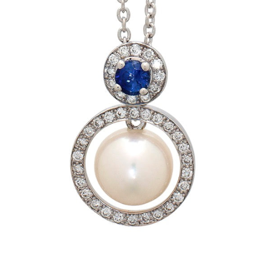 White Pearl Sapphire Necklace