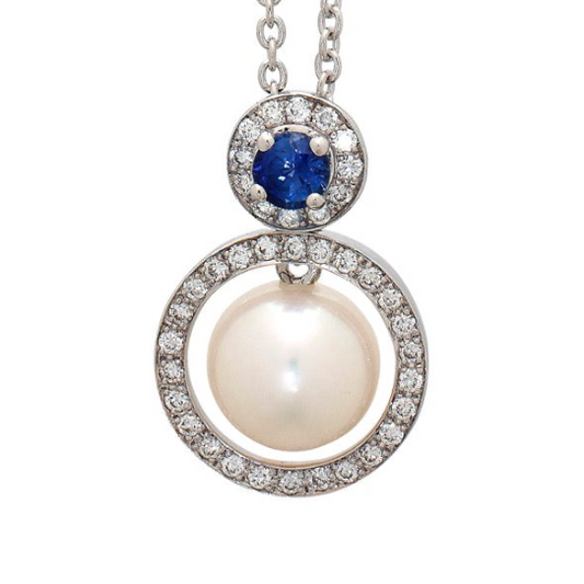 White Pearl Sapphire Necklace