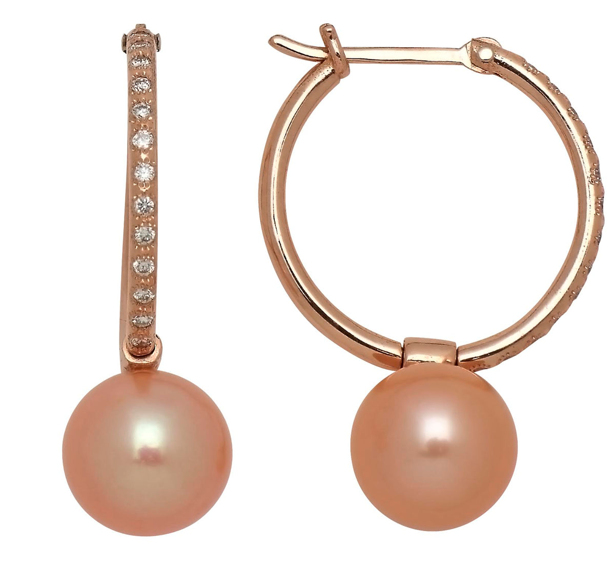Boucles creoles perle doree or rose diamants Porchet