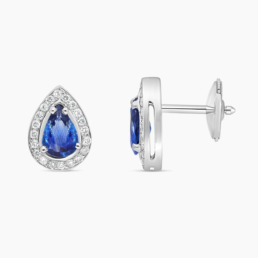 Boucles oreilles saphir poire halo diamants Porchet
